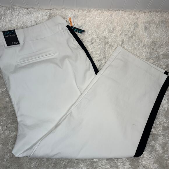 INC International Concepts Pants - NWT INC White w Black Tuxedo Stripe Skinny Pants Sz 24W